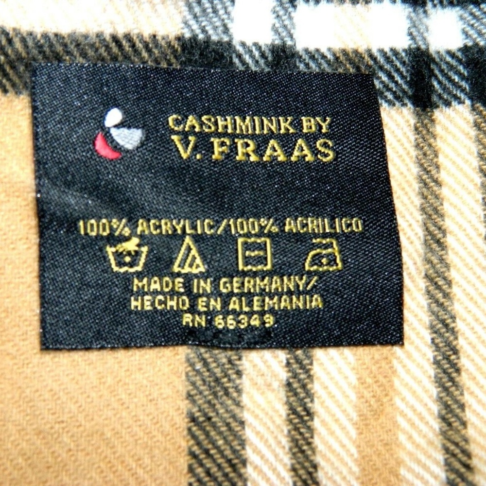 V. FRAAS Cashmink Plaid Scarf Camel Black Red Tan - Picture 4 of 4